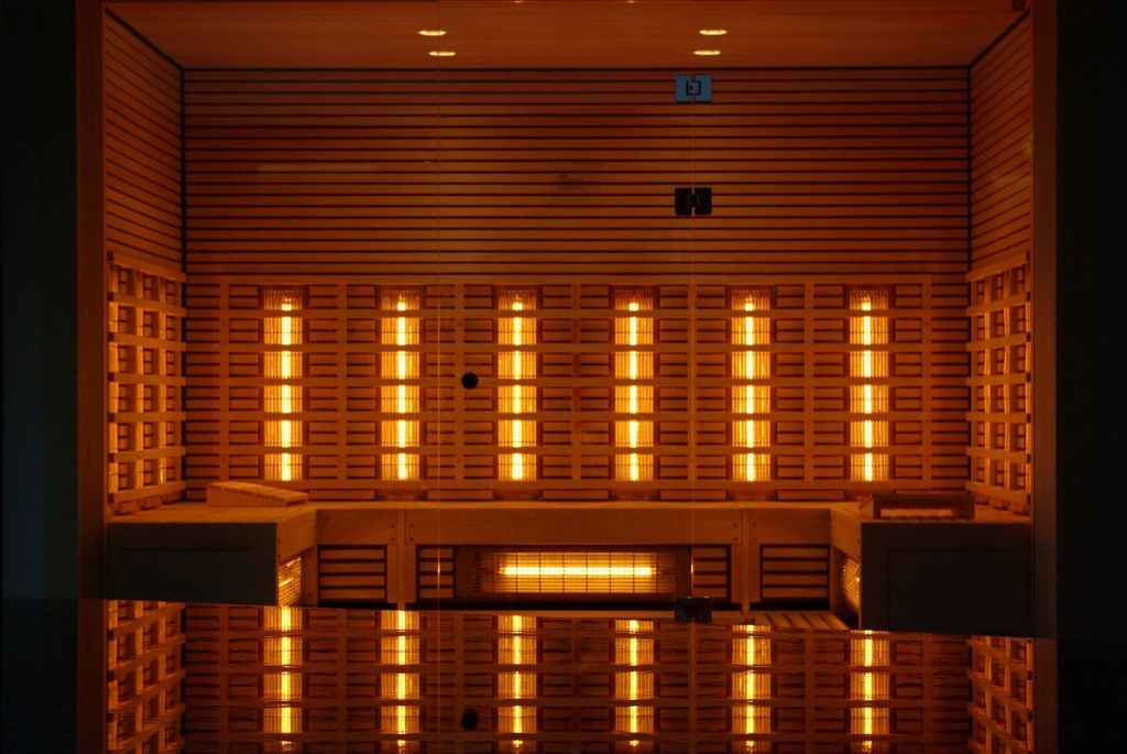 Infrared sauna glowing warmly